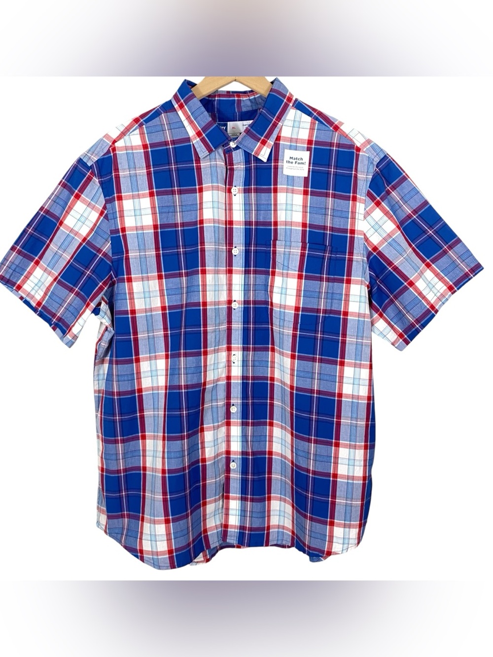 Old Navy Mens The Everyday Shirt Size XL Red White Blue Plaid Button Up Cotton